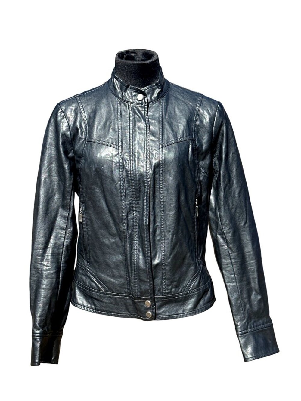 Bernardo Size M Black Faux Leather Moto Jacket Dark Academia Street Chic Luxe NY - Picture 2 of 12